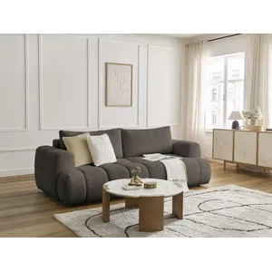 Comparateur de prix : Canapé droit convertible 3 places FUJI tissu bouclette avec pouf Bobochic