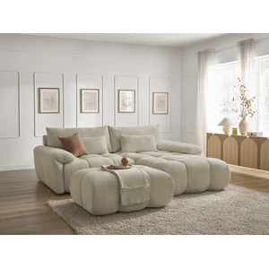 Canapé d'angle fixe IVANE tissu texturé avec pouf Bobochic pas cher