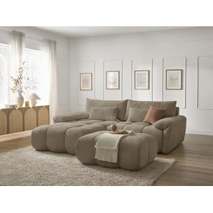 Canapé d'angle fixe IVANE tissu texturé avec pouf Bobochic pas cher