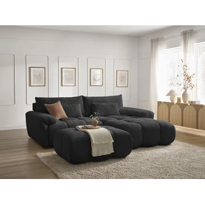Bobochic canapé d'angle fixe ivane tissu texturé avec pouf noir angle droit IVANE pas cher