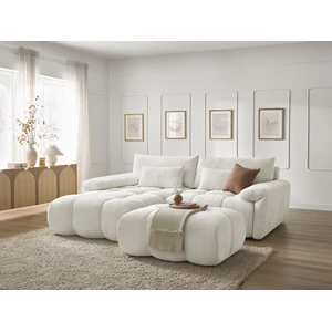 Canapé d'angle fixe IVANE tissu texturé avec pouf Bobochic pas cher