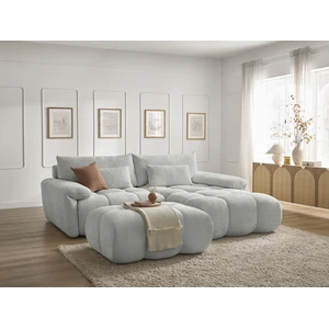 Canapé d'angle fixe IVANE tissu texturé avec pouf Bobochic pas cher