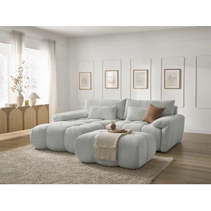 Canapé d'angle fixe IVANE tissu texturé avec pouf Bobochic pas cher