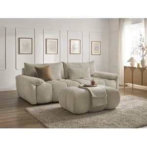 Canapé droit fixe 3 places IVANE tissu texturé avec pouf beige BOBOCHIC pas cher
