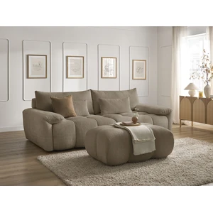 Canapé droit fixe 3 places IVANE tissu texturé avec pouf marron   BOBOCHIC