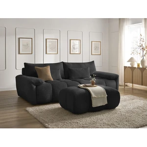 Canapé droit fixe 3 places IVANE tissu texturé avec pouf noir BOBOCHIC pas cher