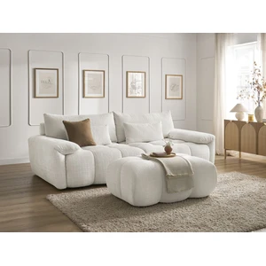 Canapé droit fixe 3 places IVANE tissu texturé avec pouf blanc BOBOCHIC pas cher