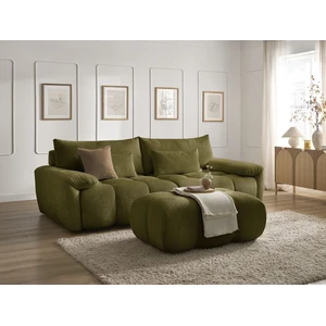 Canapé droit fixe 3 places IVANE tissu texturé avec pouf vert BOBOCHIC pas cher