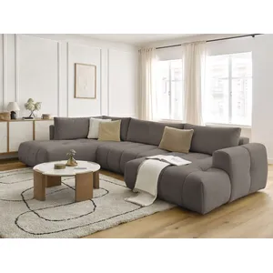 Canapé panoramique convertible FUJI tissu lisse avec pouf Bobochic pas cher