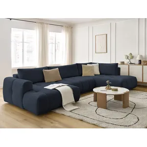 Canapé panoramique convertible FUJI tissu lisse avec pouf Bobochic pas cher