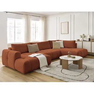 Canapé panoramique convertible FUJI tissu lisse avec pouf Bobochic pas cher