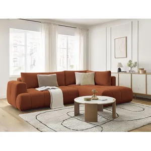Canapé d'angle L convertible FUJI tissu lisse avec pouf Bobochic pas cher