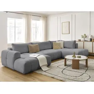 Canapé panoramique convertible FUJI tissu bouclette avec pouf Bobochic pas cher