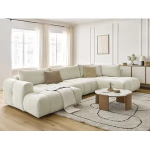 Canapé panoramique convertible FUJI tissu lisse avec pouf Bobochic pas cher