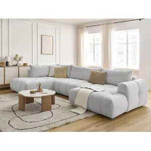 Canapé panoramique convertible FUJI tissu lisse avec pouf Bobochic pas cher