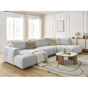 Canapé panoramique convertible FUJI tissu lisse avec pouf Bobochic pas cher