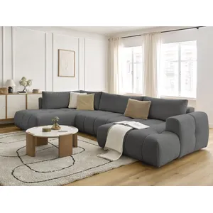 Canapé panoramique convertible FUJI tissu lisse avec pouf Bobochic pas cher