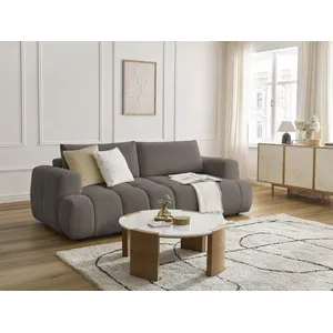 Canapé droit convertible 3 places FUJI tissu lisse avec pouf Bobochic pas cher