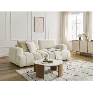Canapé droit convertible 3 places FUJI tissu lisse avec pouf Bobochic pas cher