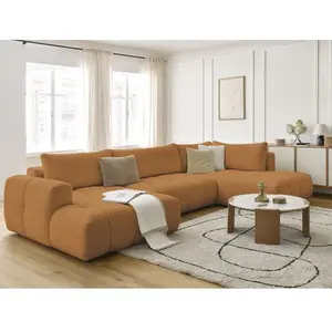 Canapé panoramique convertible FUJI tissu bouclette avec pouf Bobochic pas cher