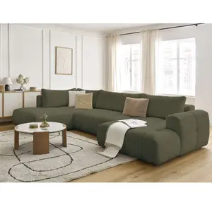 Canapé panoramique convertible FUJI tissu bouclette avec pouf Bobochic pas cher