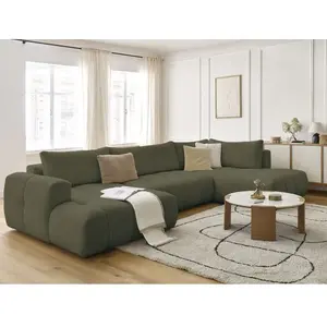 Canapé panoramique convertible FUJI tissu bouclette avec pouf Bobochic pas cher