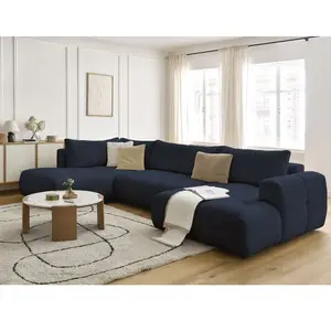 Canapé panoramique convertible FUJI tissu bouclette avec pouf Bobochic pas cher