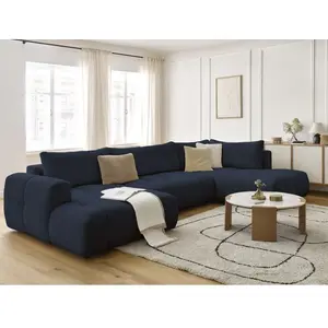 Canapé panoramique convertible FUJI tissu bouclette avec pouf Bobochic pas cher