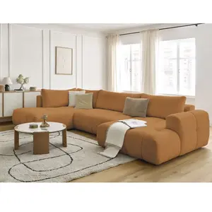 Canapé panoramique convertible FUJI tissu bouclette avec pouf Bobochic pas cher