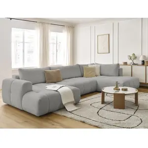 Canapé panoramique convertible FUJI tissu bouclette avec pouf Bobochic pas cher