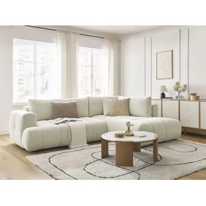 Canapé d'angle L convertible FUJI tissu lisse avec pouf Bobochic pas cher