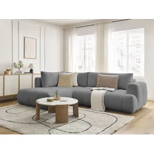 Canapé d'angle L convertible FUJI tissu bouclette avec pouf Bobochic pas cher