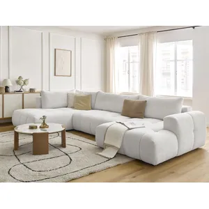 Canapé panoramique convertible FUJI tissu bouclette avec pouf Bobochic pas cher
