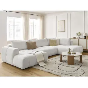 Canapé panoramique convertible FUJI tissu bouclette avec pouf Bobochic pas cher
