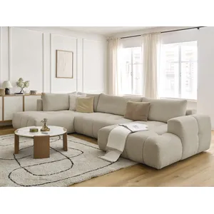 Canapé panoramique convertible FUJI tissu bouclette avec pouf Bobochic pas cher