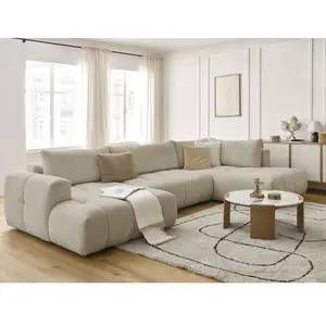 Canapé panoramique convertible FUJI tissu bouclette avec pouf Bobochic pas cher