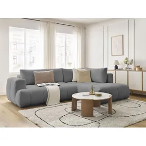 Canapé d'angle L convertible FUJI tissu bouclette avec pouf Bobochic pas cher