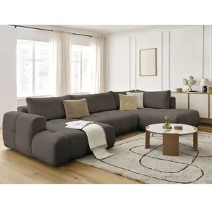 Canapé panoramique convertible FUJI tissu bouclette avec pouf Bobochic pas cher