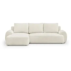 Canapé d'angle gauche convertible 3 places MILO - Tissu bouclette beig...