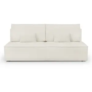 HOMIFAB Canapé convertible 3 places avec coffre de rangement en tissu bouclette écru - Milla pas cher
