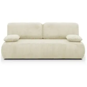 HOMIFAB Canapé convertible 3 places avec coffre en velours côtelé beige - Gemma pas cher