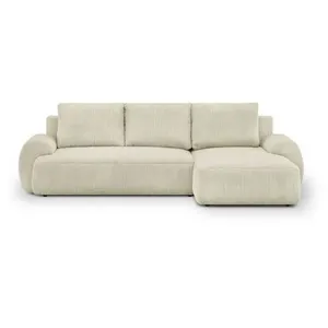 Comparateur de prix : Canapé d'angle droit convertible 3 places MILO - Velours côtelés beige - Coffre de rangement - L 264 x H 84 x P 99/145 cm
