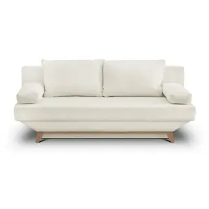 Comparateur de prix : Banquette convertible 3 places teijo - Tissu bouclette beige - Coffre de rangement - L187 x P91x H82 cm