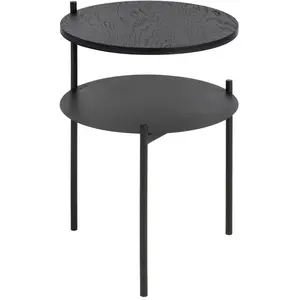 noo.ma Table de chevet finition chêne, noir, 2 étagères pas cher
