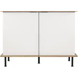 noo.ma Buffet en stratifié chêne avec portes et tiroirs, gris pas cher