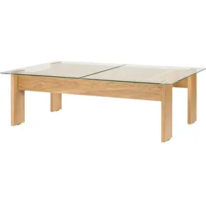 noo.ma Table basse en placage de chêne et plateau en verre trempé, marron pas cher