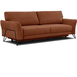 COURTOIS LAVILLE Canapé convertible 3 places tissu rouge brique - LOREM pas cher