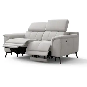 Comparateur de prix : Courtois Laville Canapé Droit Avec 2 Relax Électriques Tissu Gris Clair