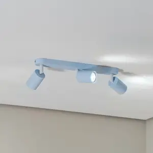 TK Lighting Spot pour plafond Livia, bleu clair, 52 cm, à 3 lampes, métal, GU10 pas cher