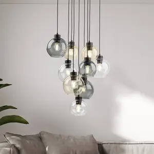 TK Lighting Suspension Cubus Mix, Ø 58 cm, à 9 lampes, multicolore, verre, E27Vendu parluminaire